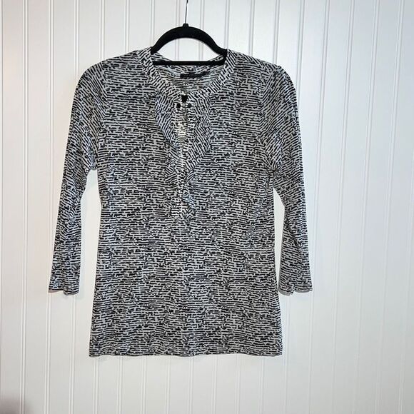 The Limited ruffled keyhole front long sleeve nylon stretch top black/white sz s - Picture 1 of 10